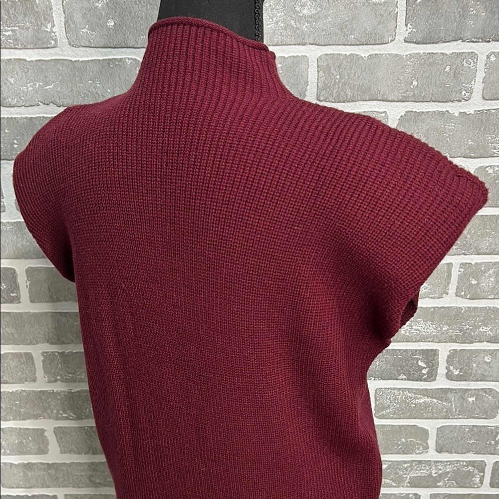 Vintage Burgundy Knit Sweater Cap Sleeve Shoulder Pads Medium 80s/90s Power Knit - Picture 5 of 11